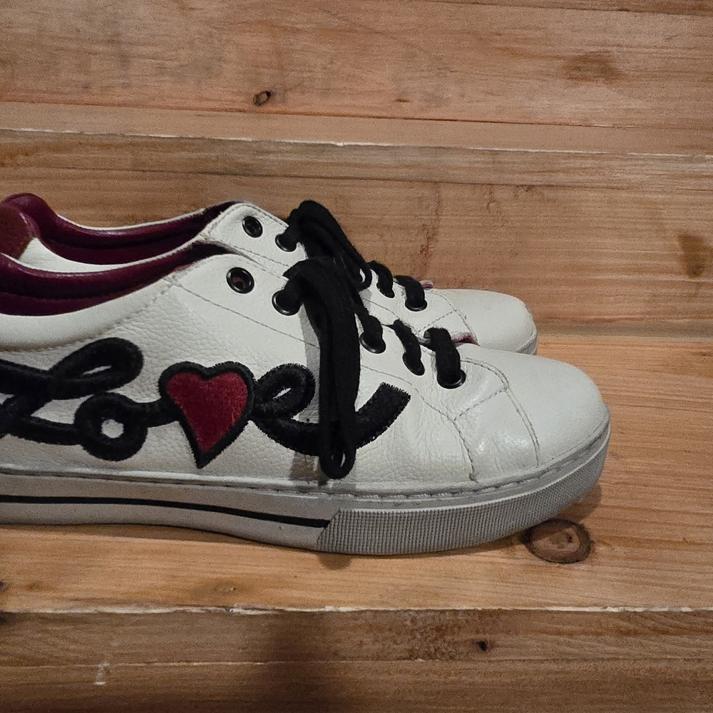 Women's White and Black Sneakers with Heart Design